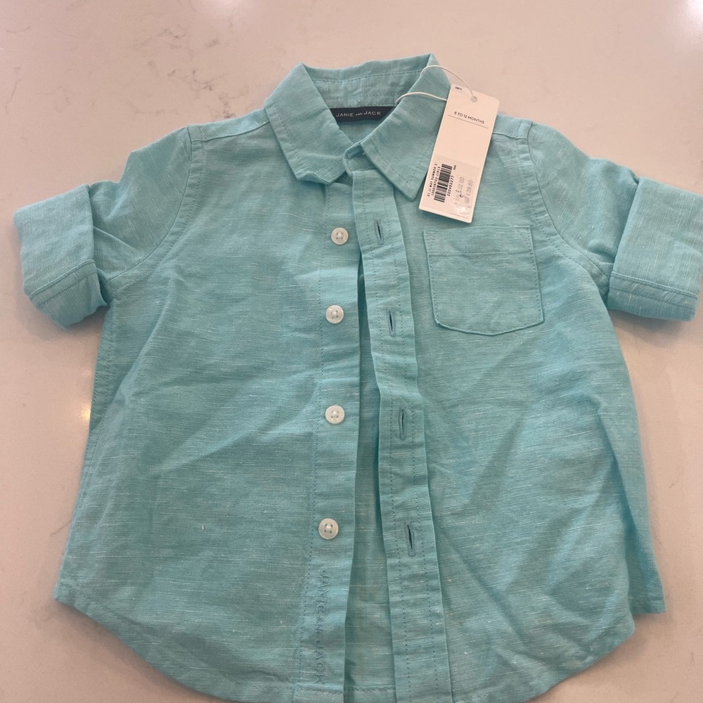 Janie and Jack Mint Button Down Shirt